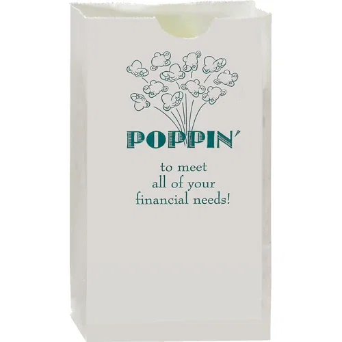 White paper popcorn bag, eco-friendly recyclable flat bag with gussets for custom logo imprint