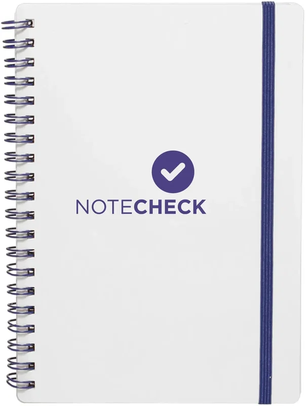Custom White Spiral Notebook w/ Elastic Band - 5" x 7" (80 Lined Pages)
