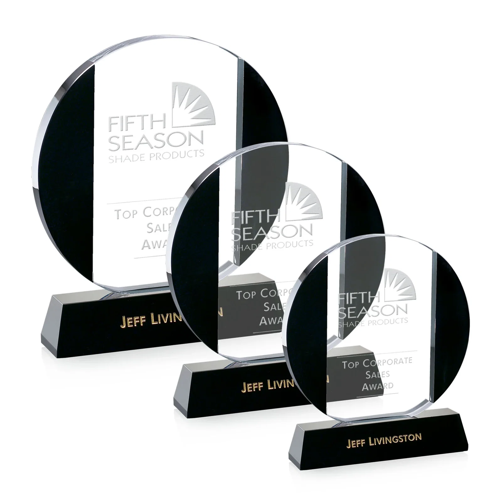 Custom Black and Clear Optical Crystal Round Award, awards for employee recognition
