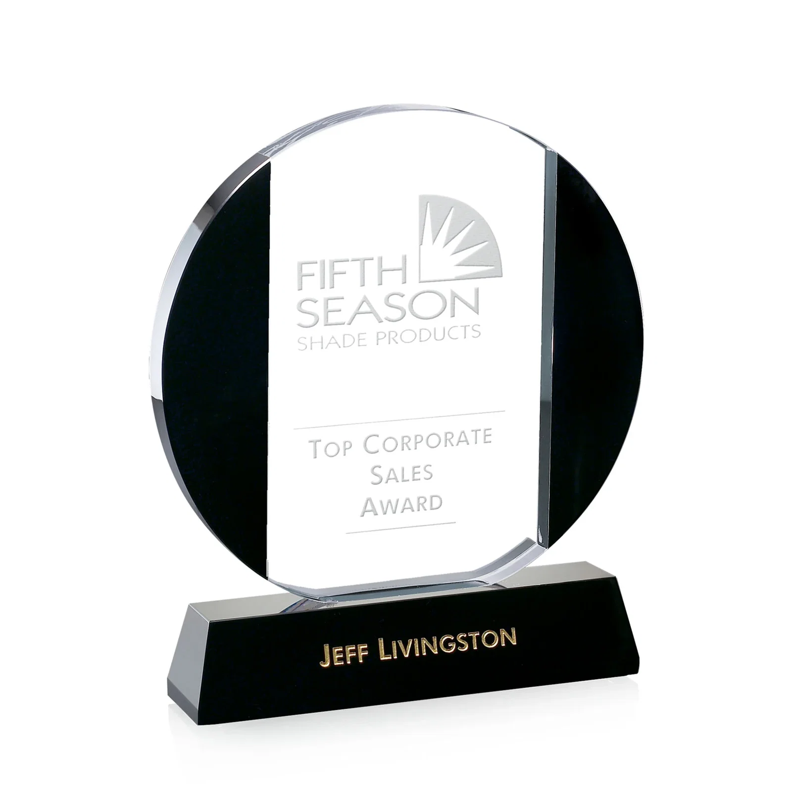 Custom Black and Clear Optical Crystal Round Award, awards for corporate award ceremonies