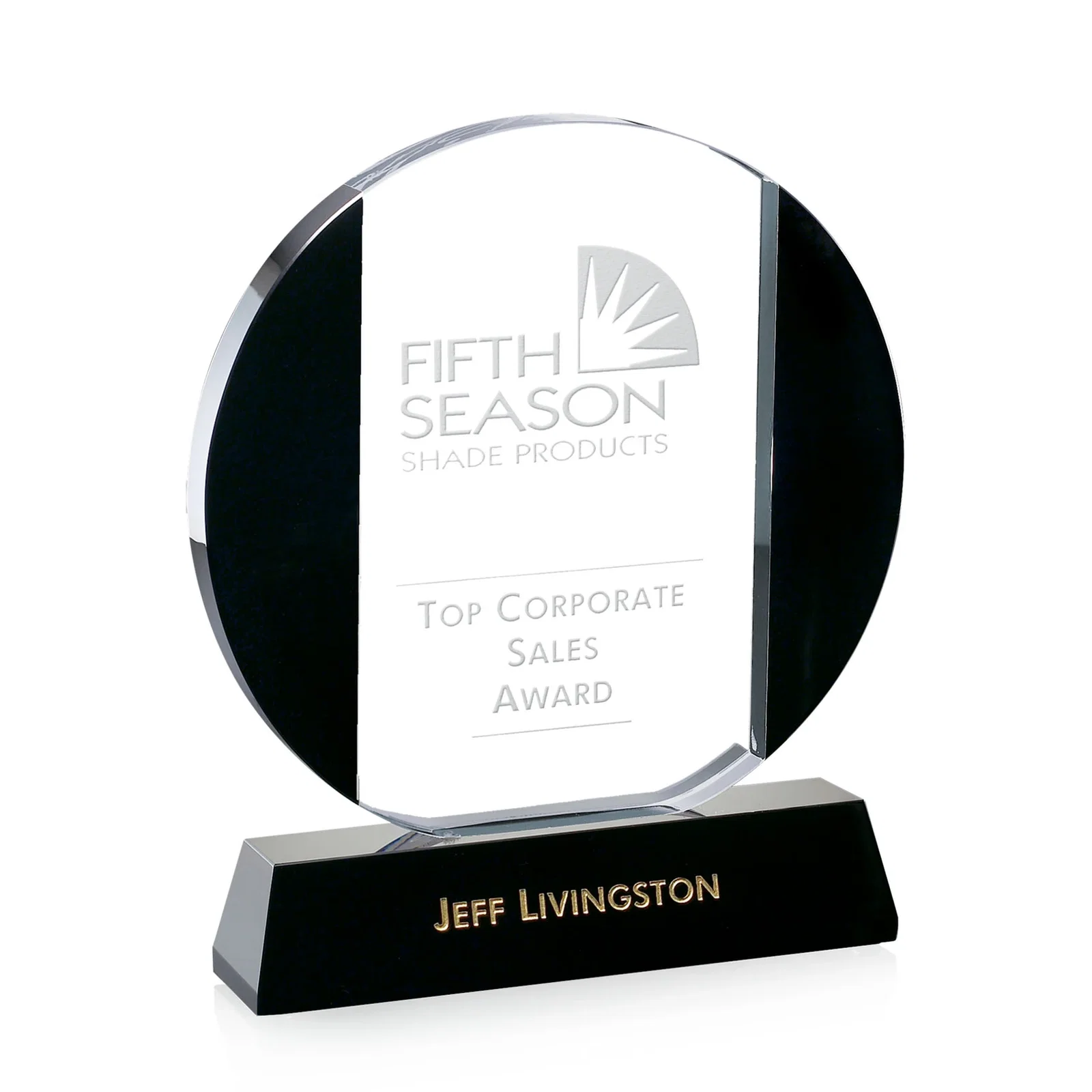 Custom Black and Clear Optical Crystal Round Award, awards for service anniversary gifts