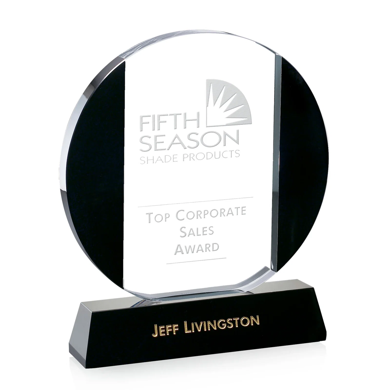 Custom Black and Clear Optical Crystal Round Award, awards for sales achievement awards