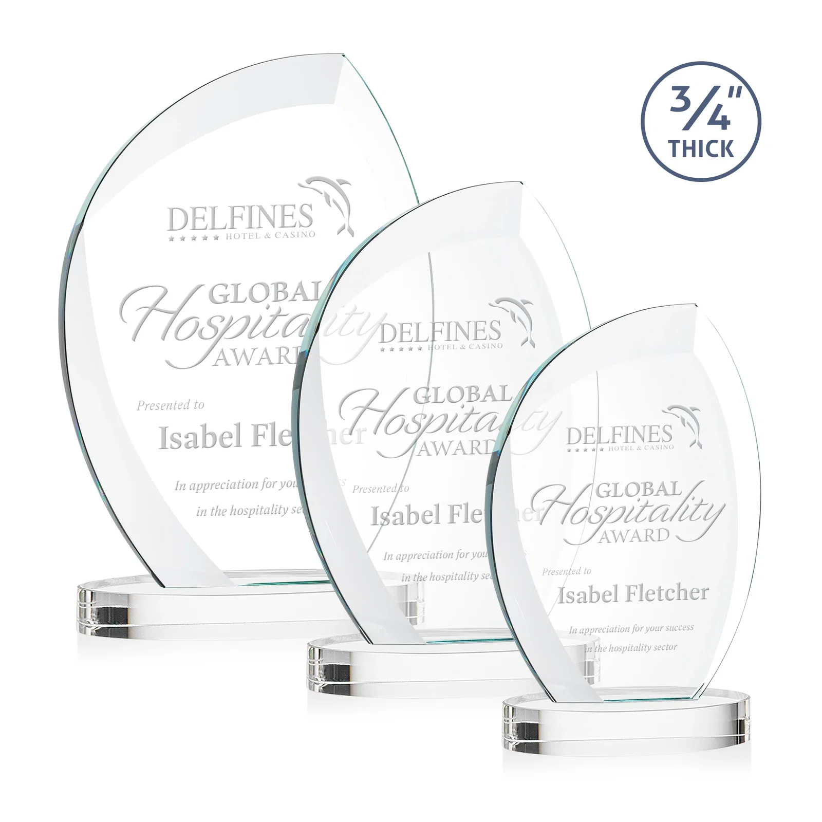 Custom Starfire Crystal Arch Award, 3/4 Inch Thick with Sweeping Bevels, awards for employee recognition
