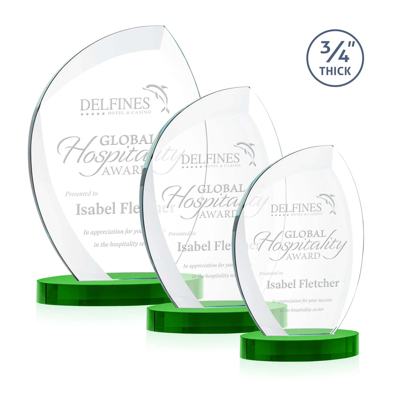 Personalized Starfire Crystal Arch Award, 3/4 Inch Thick with Sweeping Bevels, awards for employee recognition
