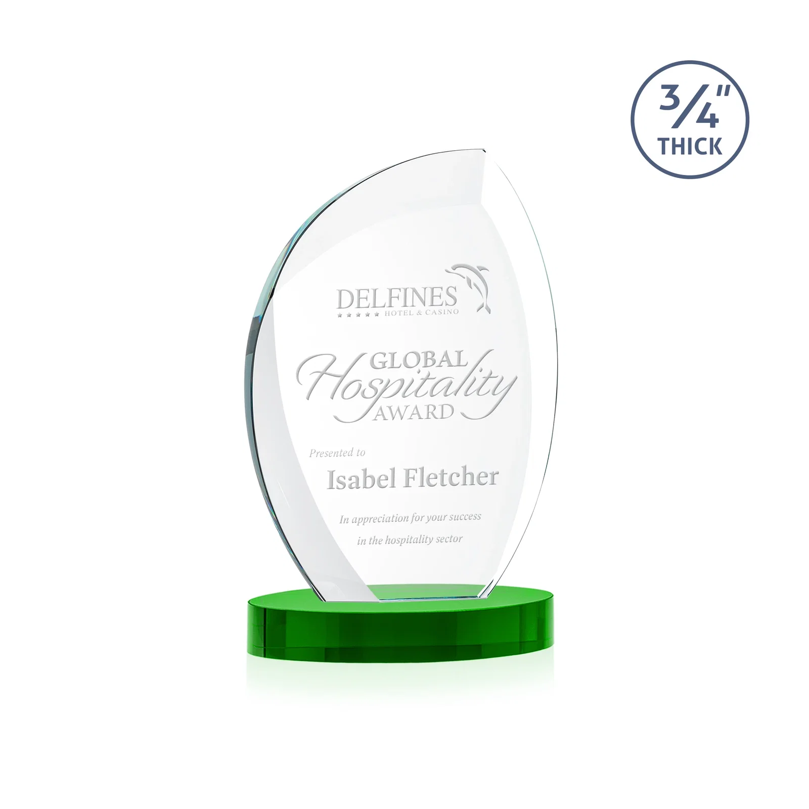 Personalized Starfire Crystal Arch Award, 3/4 Inch Thick with Sweeping Bevels, awards for corporate award ceremonies