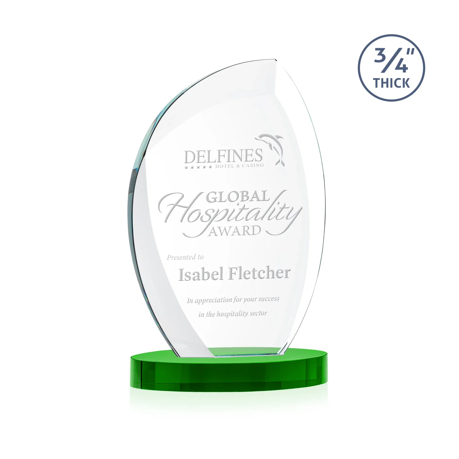 Personalized Starfire Crystal Arch Award, 3/4 Inch Thick with Sweeping Bevels, awards for service anniversary gifts