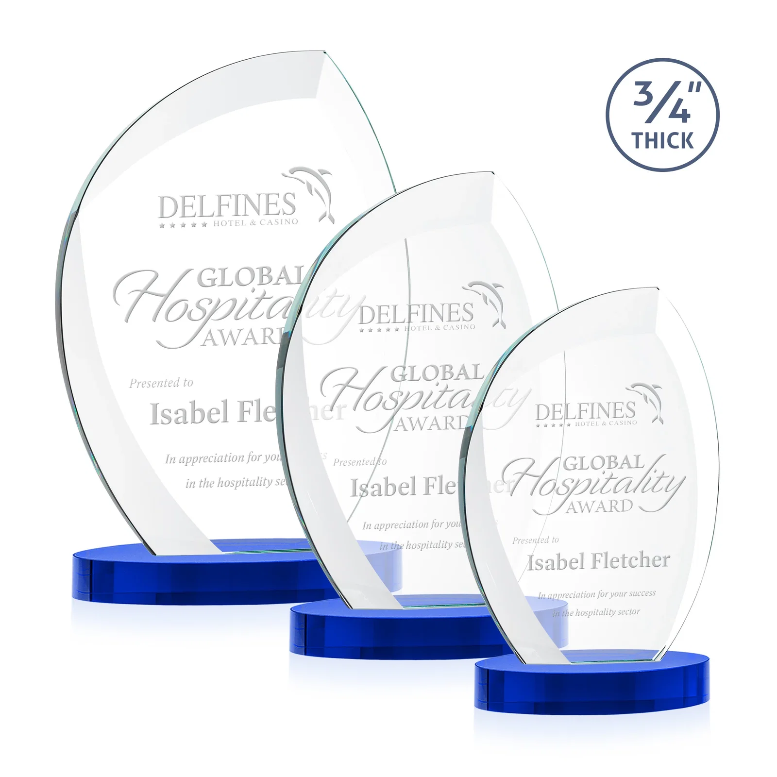 Personalized Starfire Crystal Arch Award, 3/4 Inch Thick with Sweeping Bevels, awards for retirement presentations