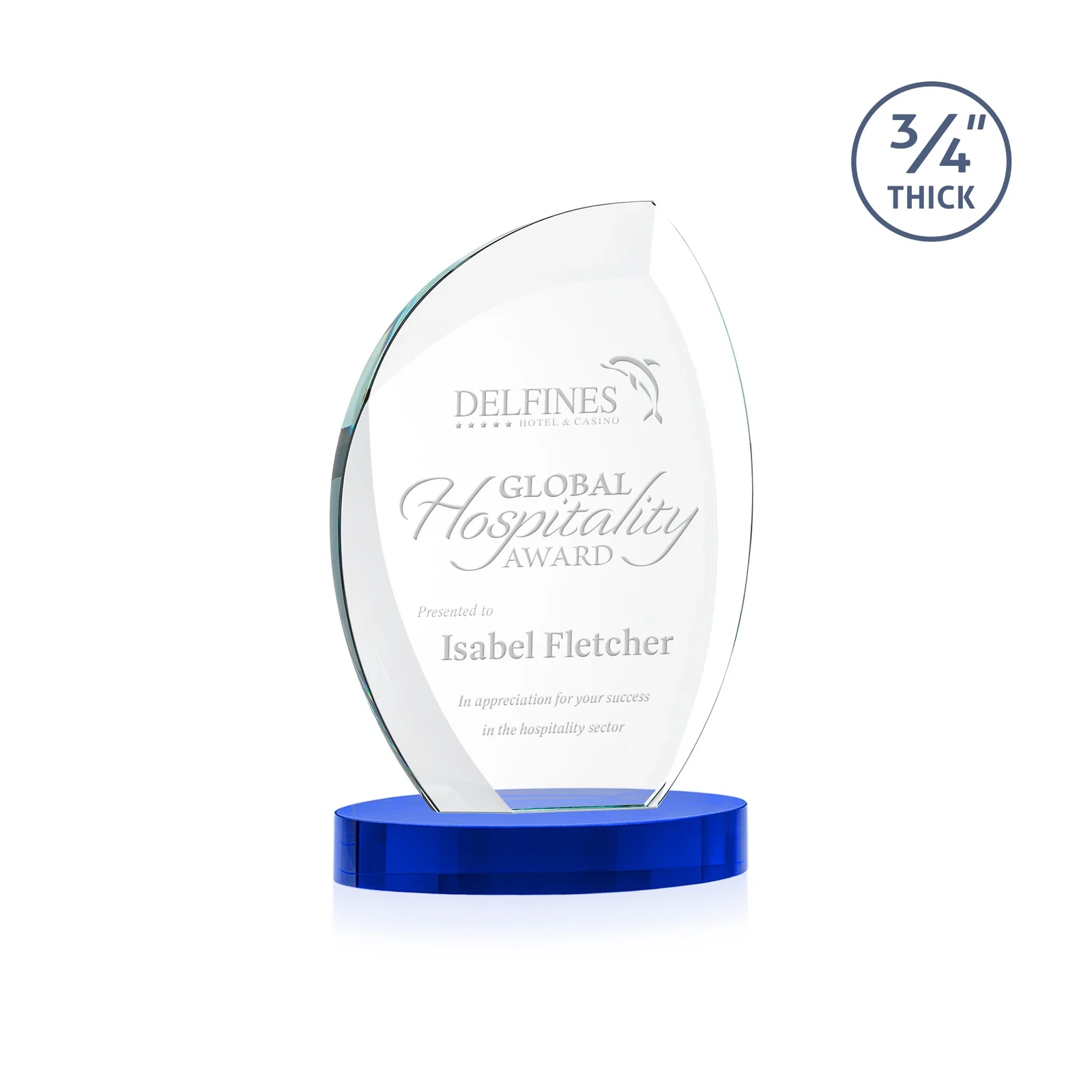 Personalized Starfire Crystal Arch Award, 3/4 Inch Thick with Sweeping Bevels, awards for team milestone celebrations