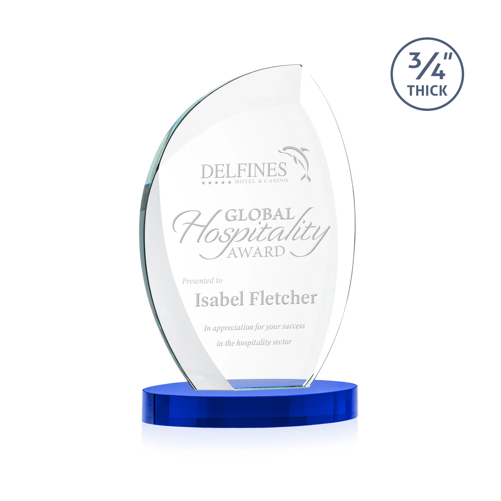 Personalized Starfire Crystal Arch Award, 3/4 Inch Thick with Sweeping Bevels, awards for donor appreciation
