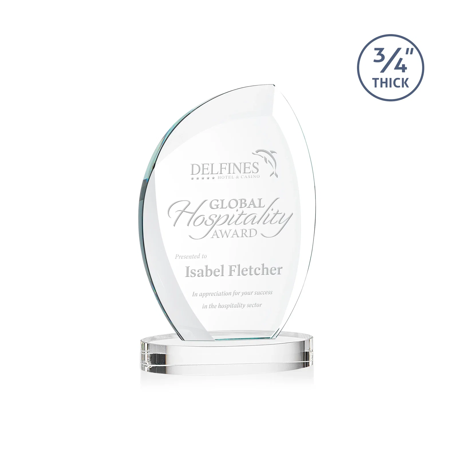 Custom Starfire Crystal Arch Award, 3/4 Inch Thick with Sweeping Bevels, awards for corporate award ceremonies