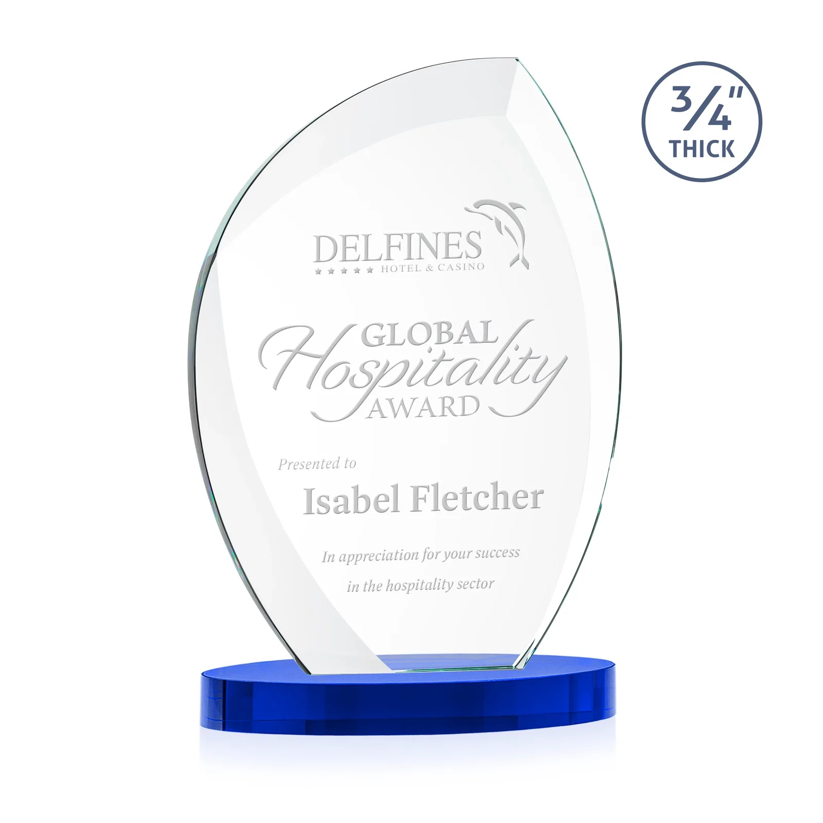 Personalized Starfire Crystal Arch Award, 3/4 Inch Thick with Sweeping Bevels, awards for graduation ceremonies