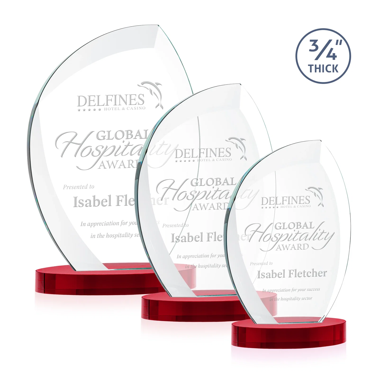 Personalized Starfire Crystal Arch Award, 3/4 Inch Thick with Sweeping Bevels, awards for safety achievement programs