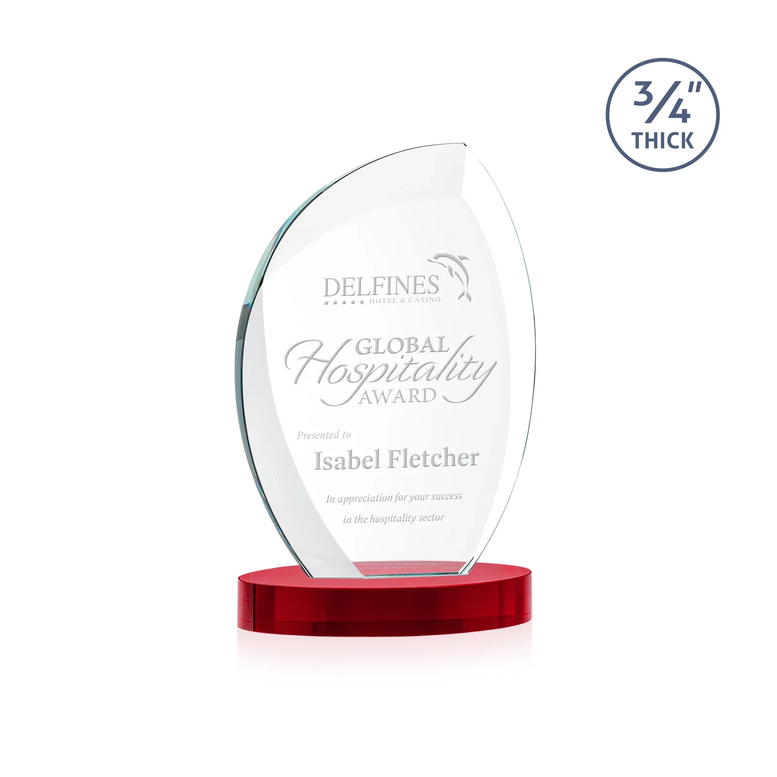 Personalized Starfire Crystal Arch Award, 3/4 Inch Thick with Sweeping Bevels, awards for volunteer appreciation