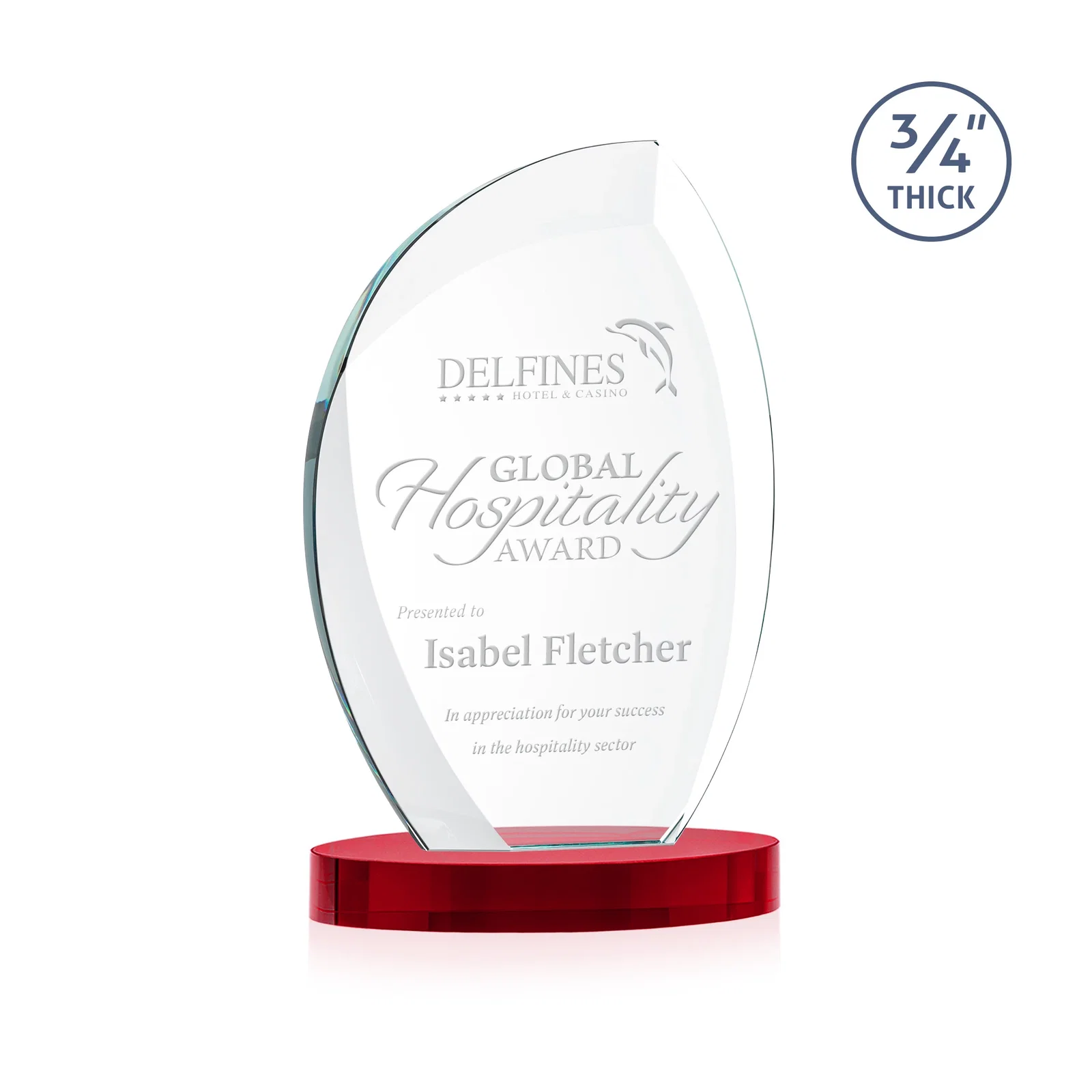 Personalized Starfire Crystal Arch Award, 3/4 Inch Thick with Sweeping Bevels, awards for dealer and partner awards