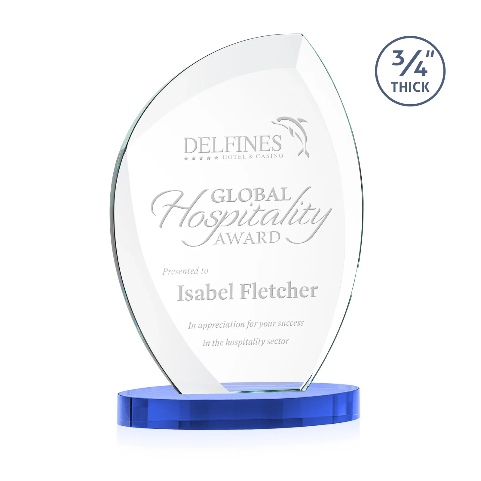 Promotional Starfire Crystal Arch Award, 3/4 Inch Thick with Sweeping Bevels, awards for service anniversary gifts