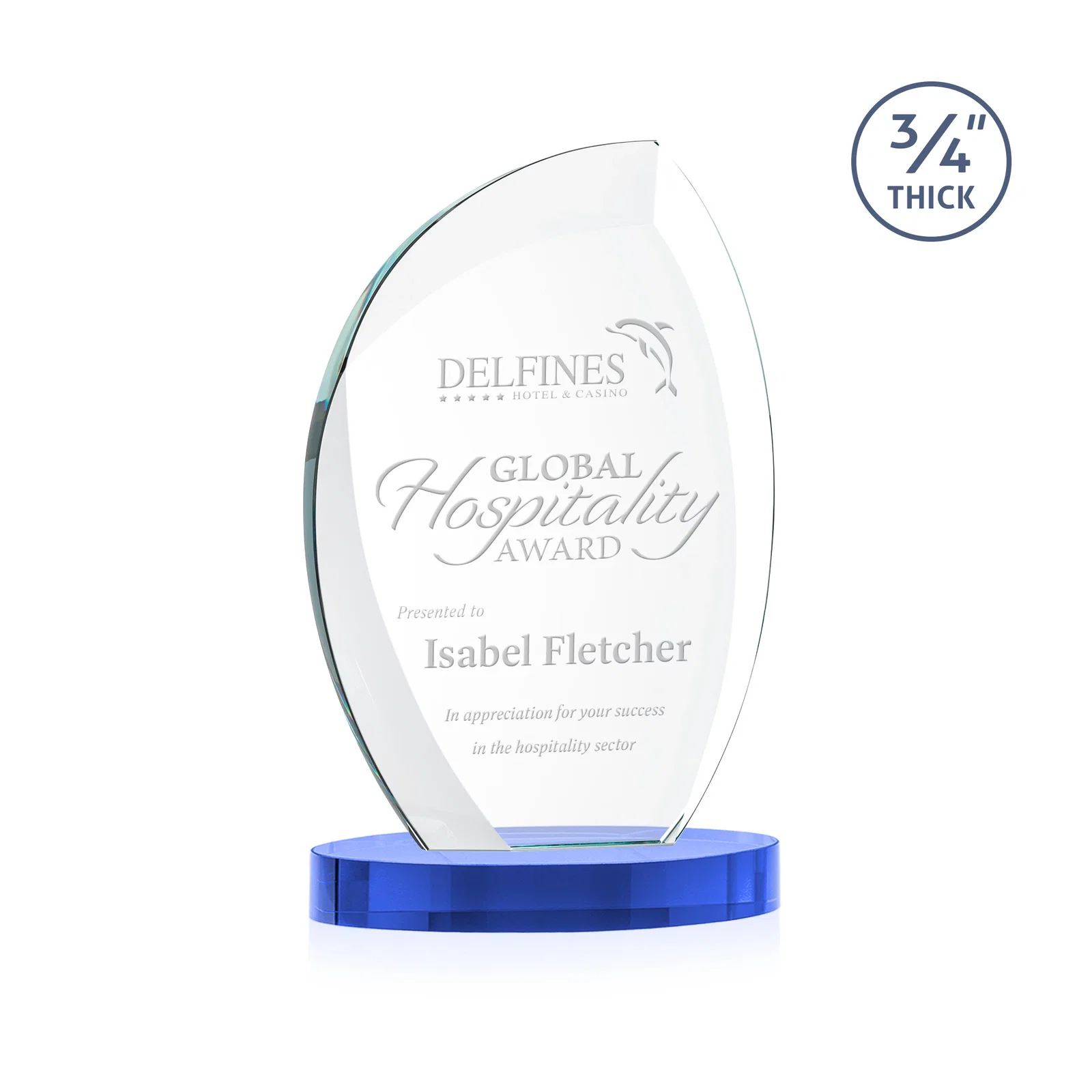 Promotional Starfire Crystal Arch Award, 3/4 Inch Thick with Sweeping Bevels, awards for sales achievement awards