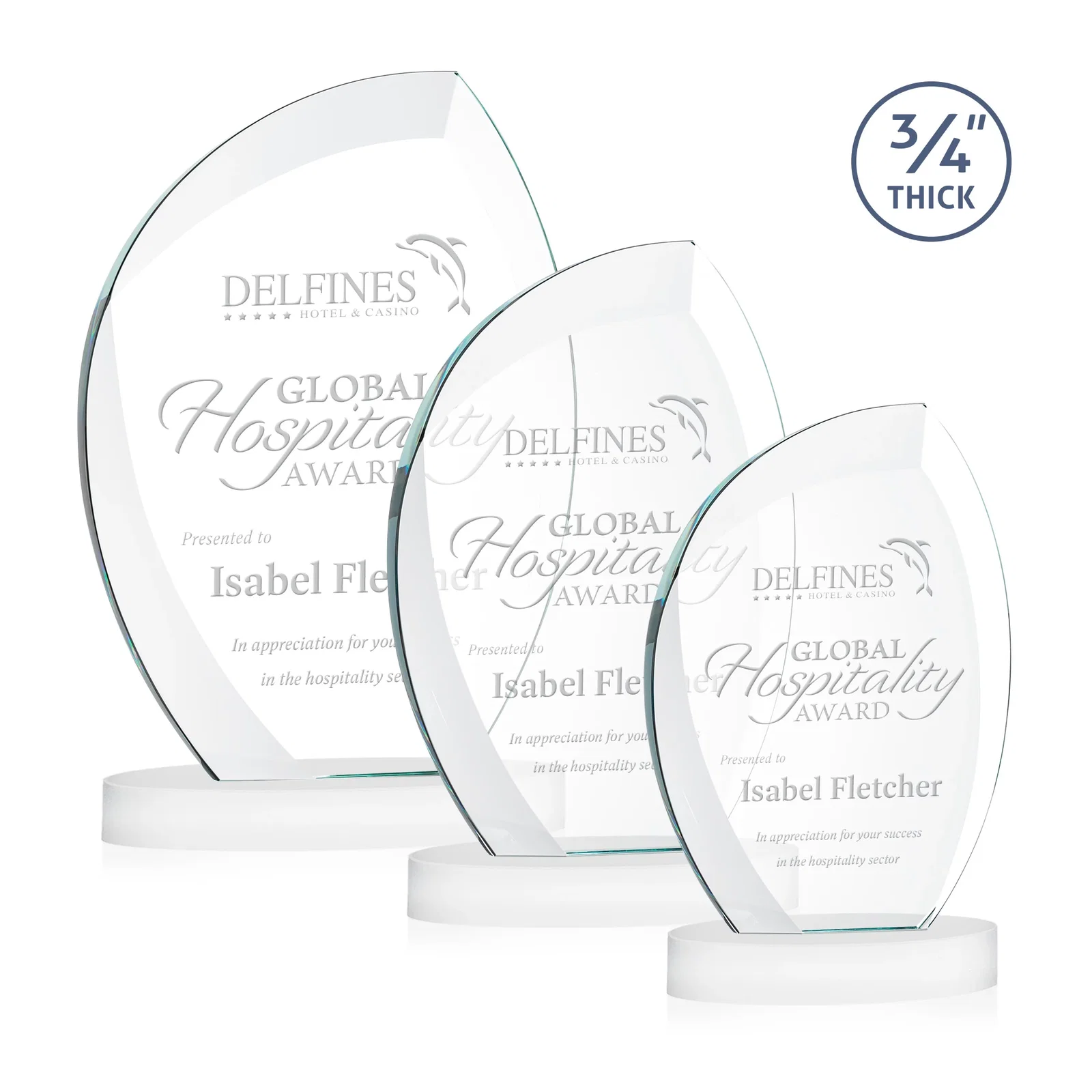 Promotional Starfire Crystal Arch Award, 3/4 Inch Thick with Sweeping Bevels, awards for retirement presentations