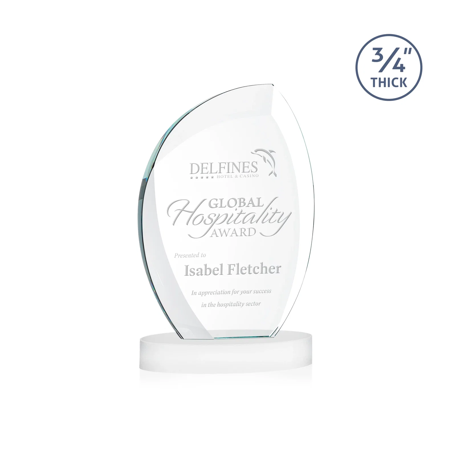 Promotional Starfire Crystal Arch Award, 3/4 Inch Thick with Sweeping Bevels, awards for team milestone celebrations