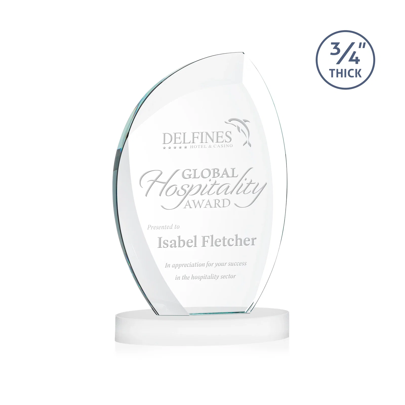 Promotional Starfire Crystal Arch Award, 3/4 Inch Thick with Sweeping Bevels, awards for donor appreciation
