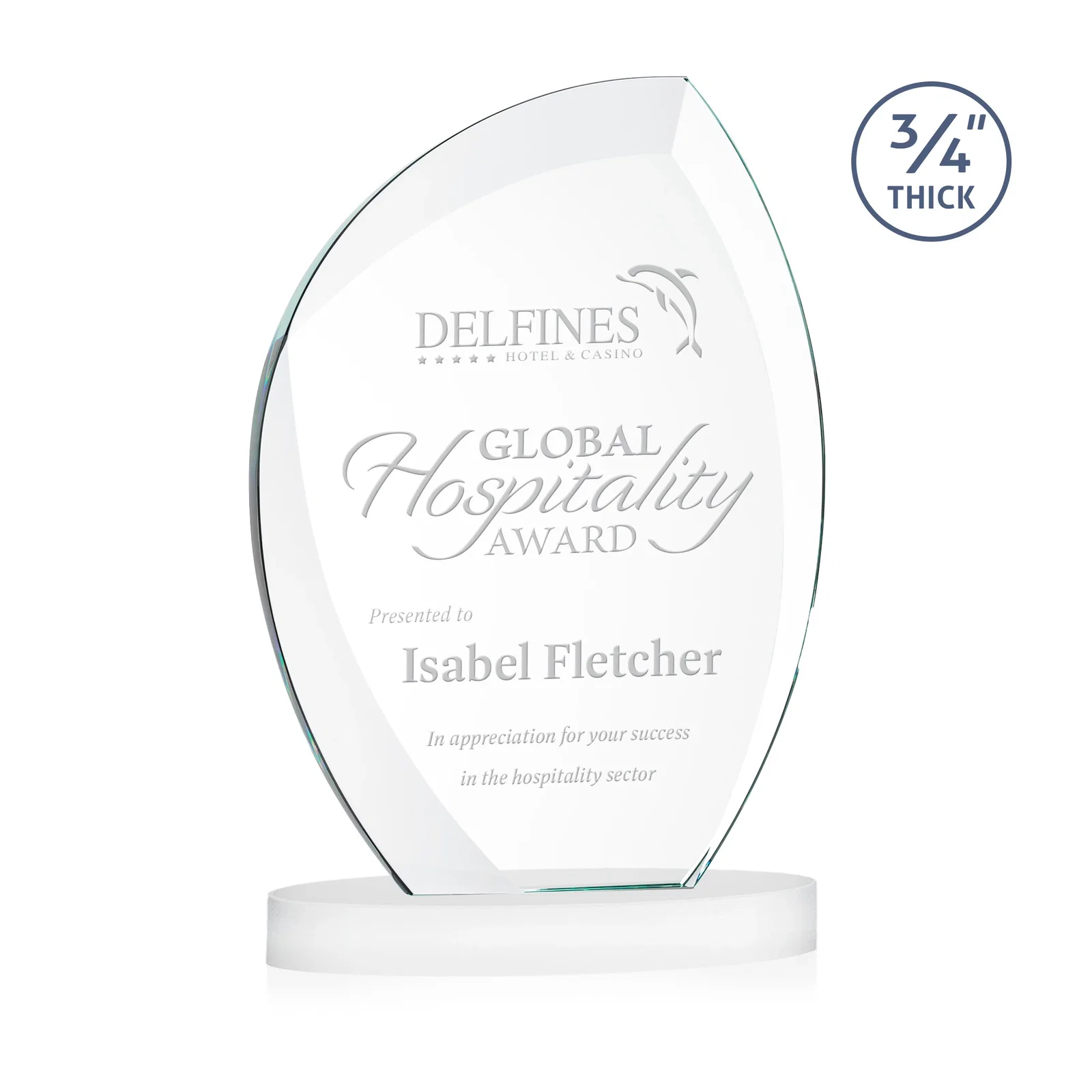 Promotional Starfire Crystal Arch Award, 3/4 Inch Thick with Sweeping Bevels, awards for graduation ceremonies