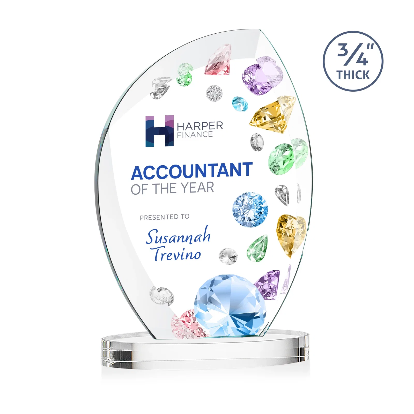 Promotional Starfire Crystal Arch Award, 3/4 Inch Thick with Sweeping Bevels, awards for company anniversary events