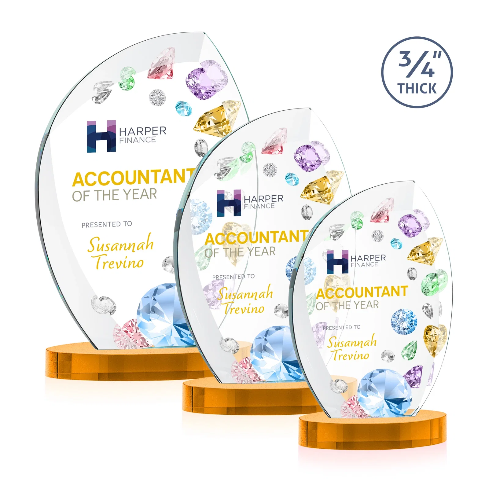 Branded Starfire Crystal Arch Award, 3/4 Inch Thick with Sweeping Bevels, awards for employee recognition
