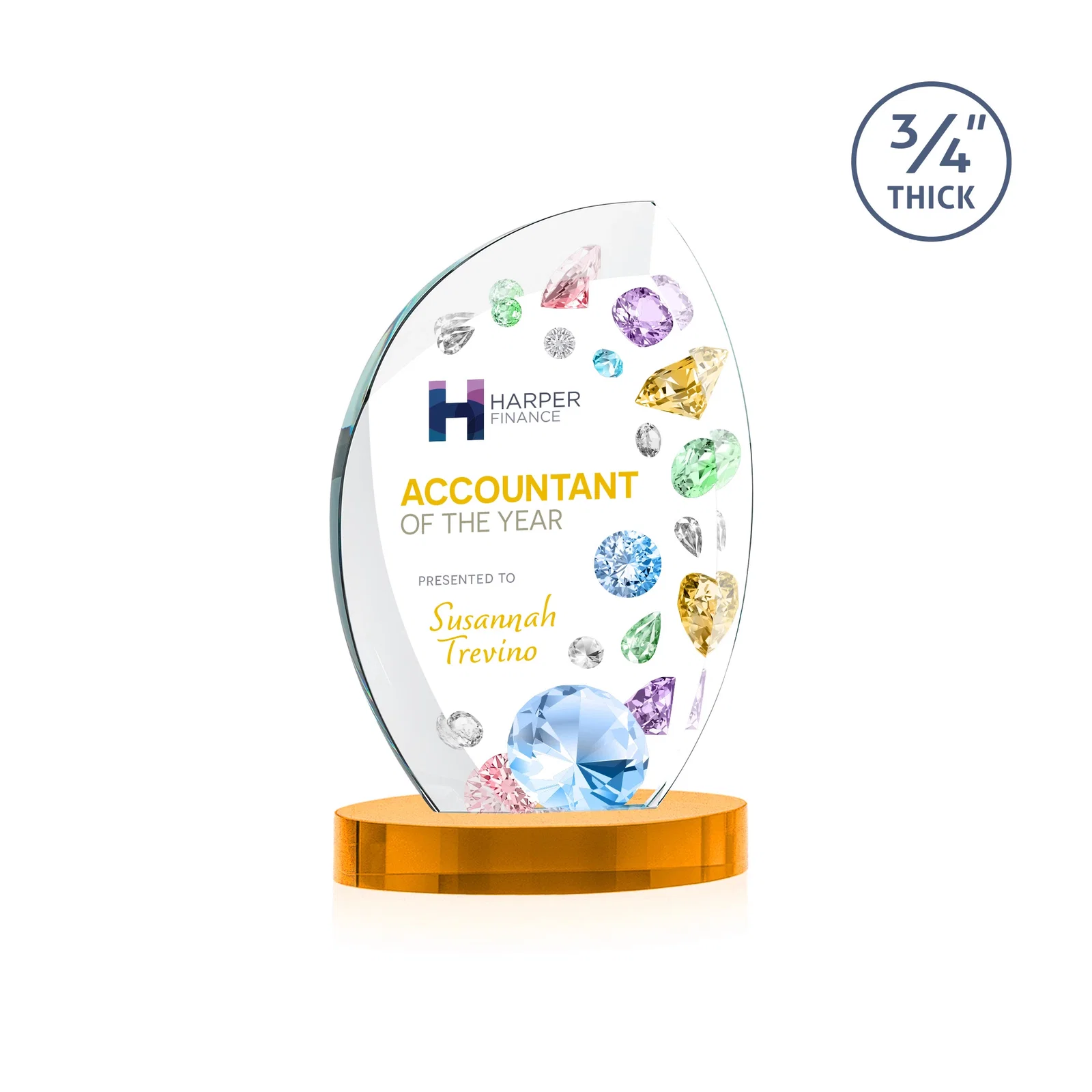 Branded Starfire Crystal Arch Award, 3/4 Inch Thick with Sweeping Bevels, awards for corporate award ceremonies