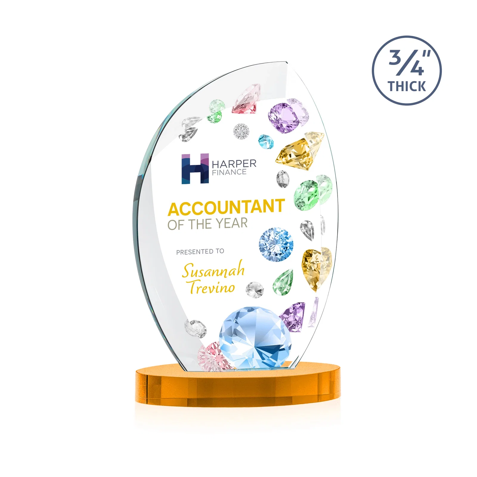 Branded Starfire Crystal Arch Award, 3/4 Inch Thick with Sweeping Bevels, awards for service anniversary gifts