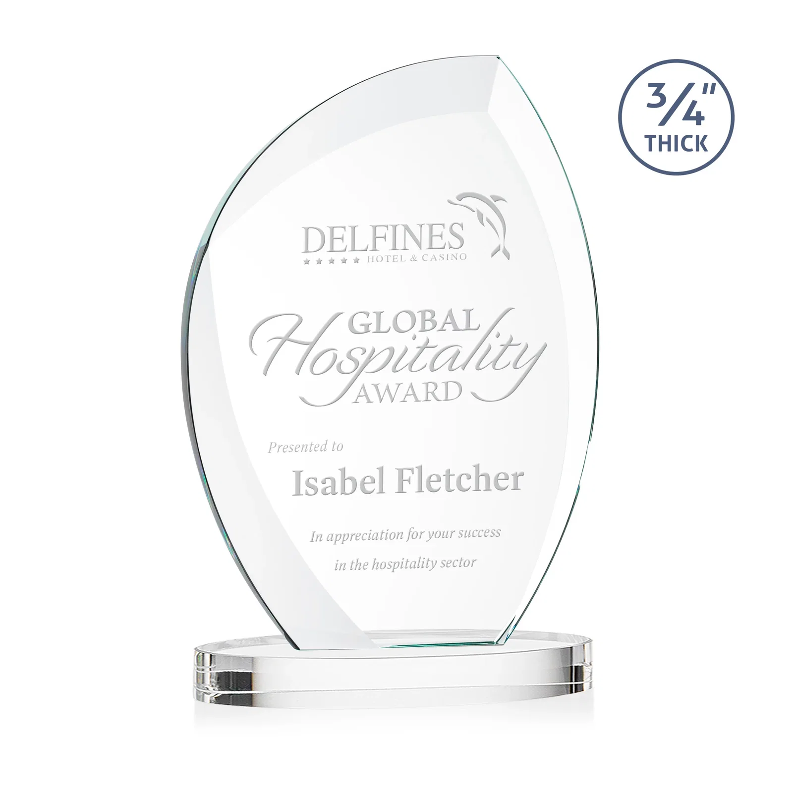 Custom Starfire Crystal Arch Award, 3/4 Inch Thick with Sweeping Bevels, awards for sales achievement awards
