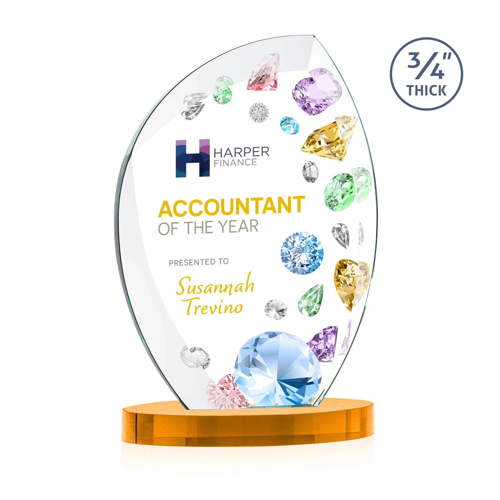 Branded Starfire Crystal Arch Award, 3/4 Inch Thick with Sweeping Bevels, awards for sales achievement awards