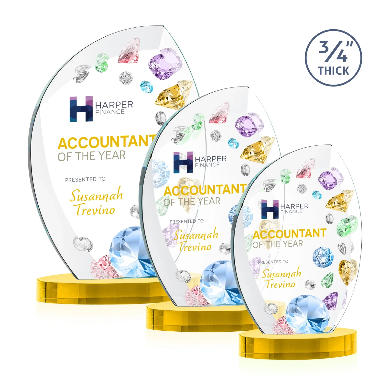 Branded Starfire Crystal Arch Award, 3/4 Inch Thick with Sweeping Bevels, awards for retirement presentations