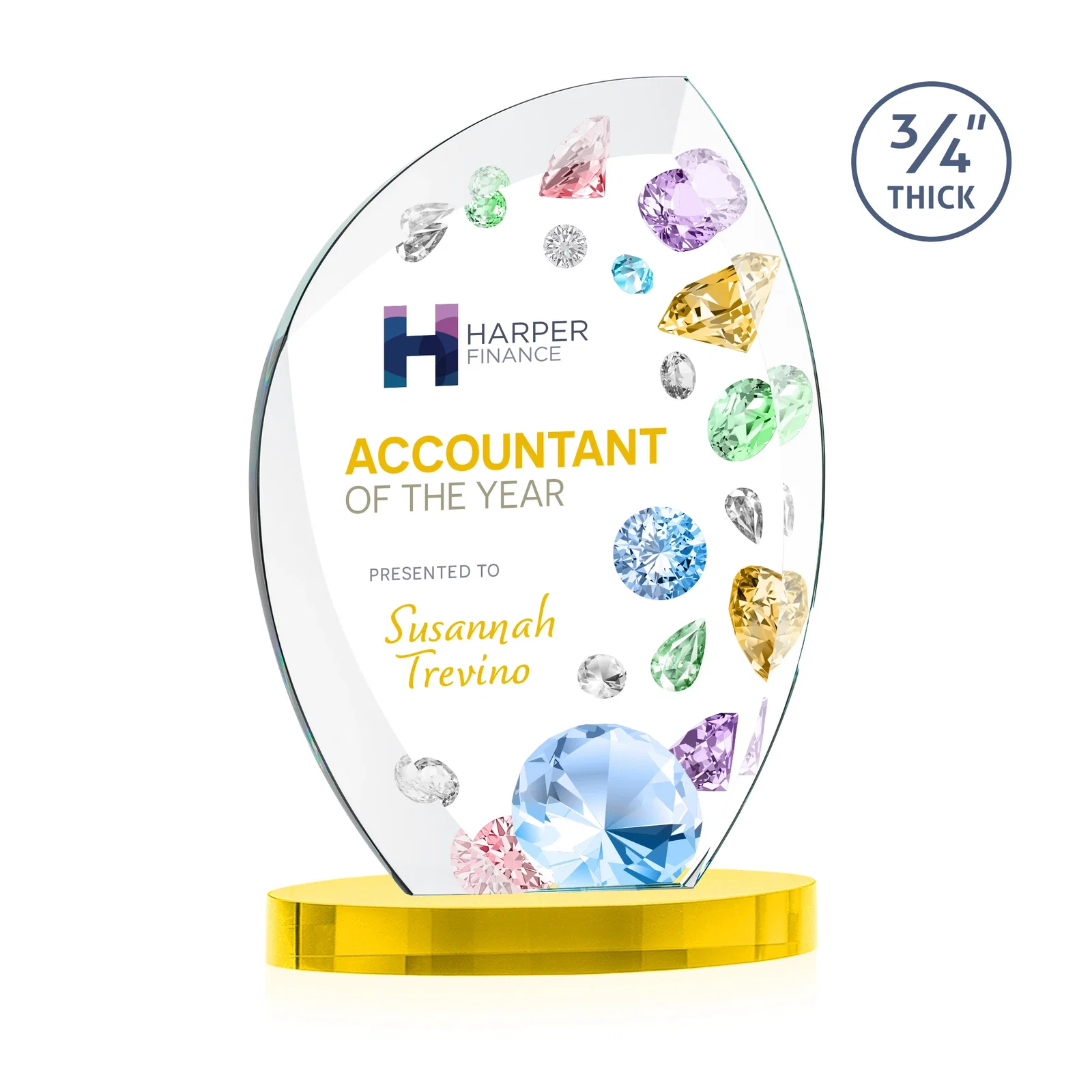 Branded Starfire Crystal Arch Award, 3/4 Inch Thick with Sweeping Bevels, awards for graduation ceremonies