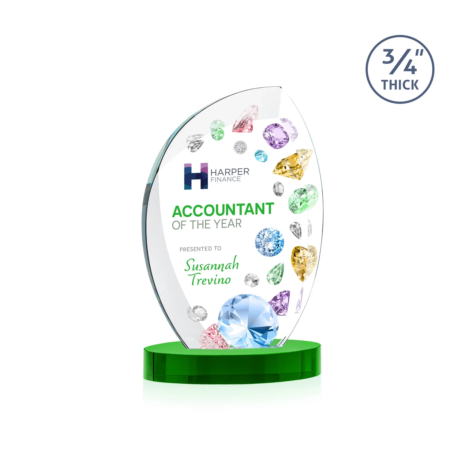 Branded Starfire Crystal Arch Award, 3/4 Inch Thick with Sweeping Bevels, awards for volunteer appreciation