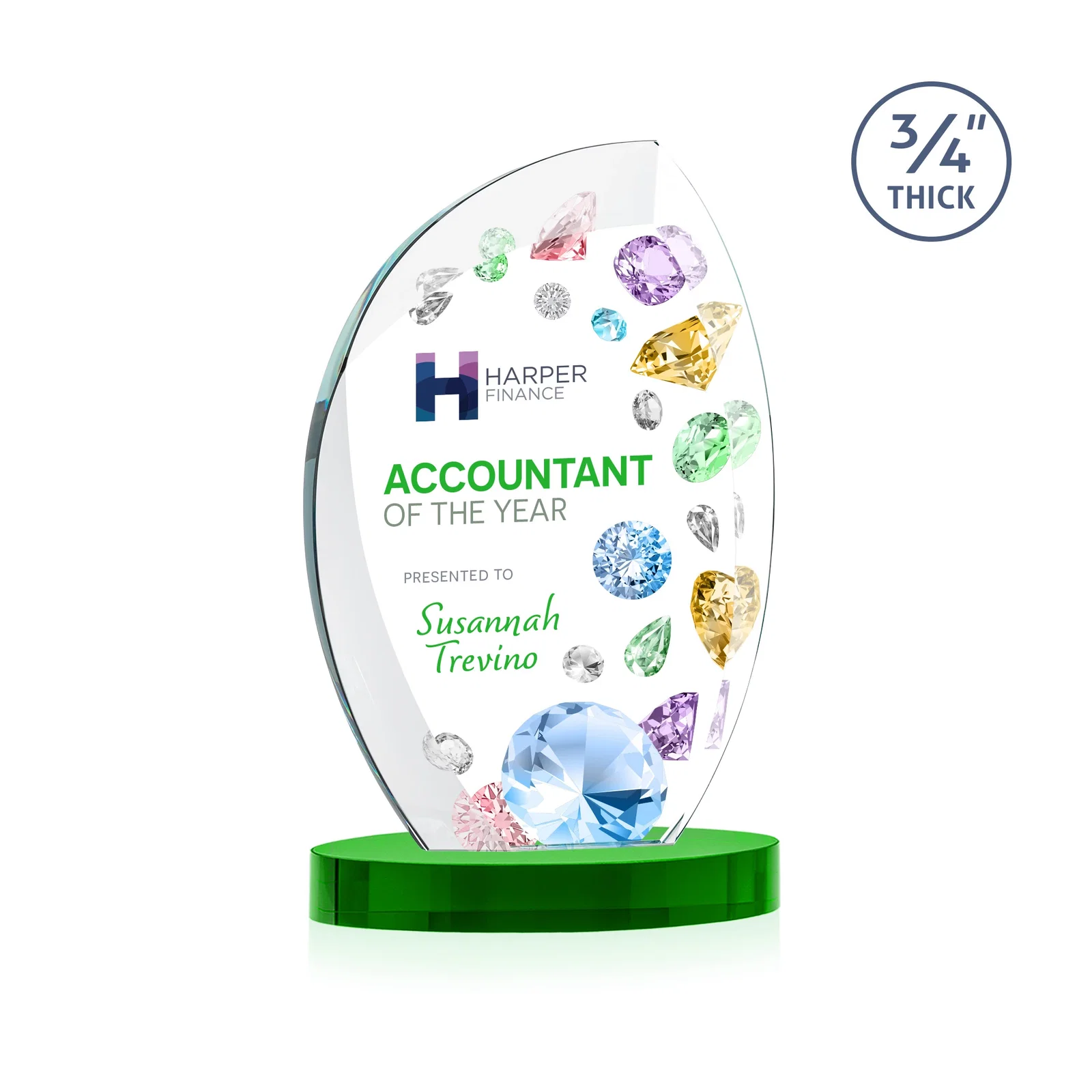 Branded Starfire Crystal Arch Award, 3/4 Inch Thick with Sweeping Bevels, awards for dealer and partner awards