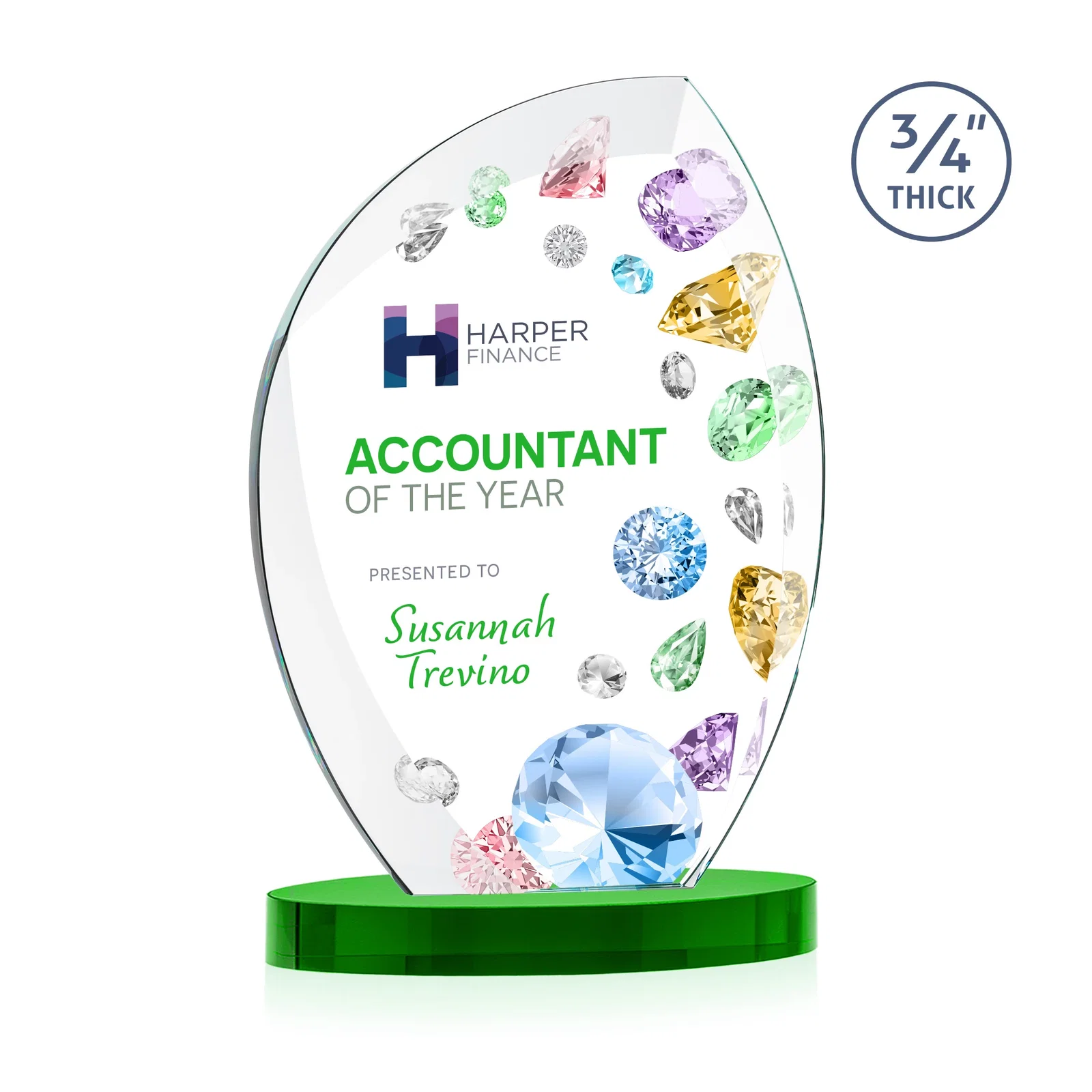 Branded Starfire Crystal Arch Award, 3/4 Inch Thick with Sweeping Bevels, awards for company anniversary events