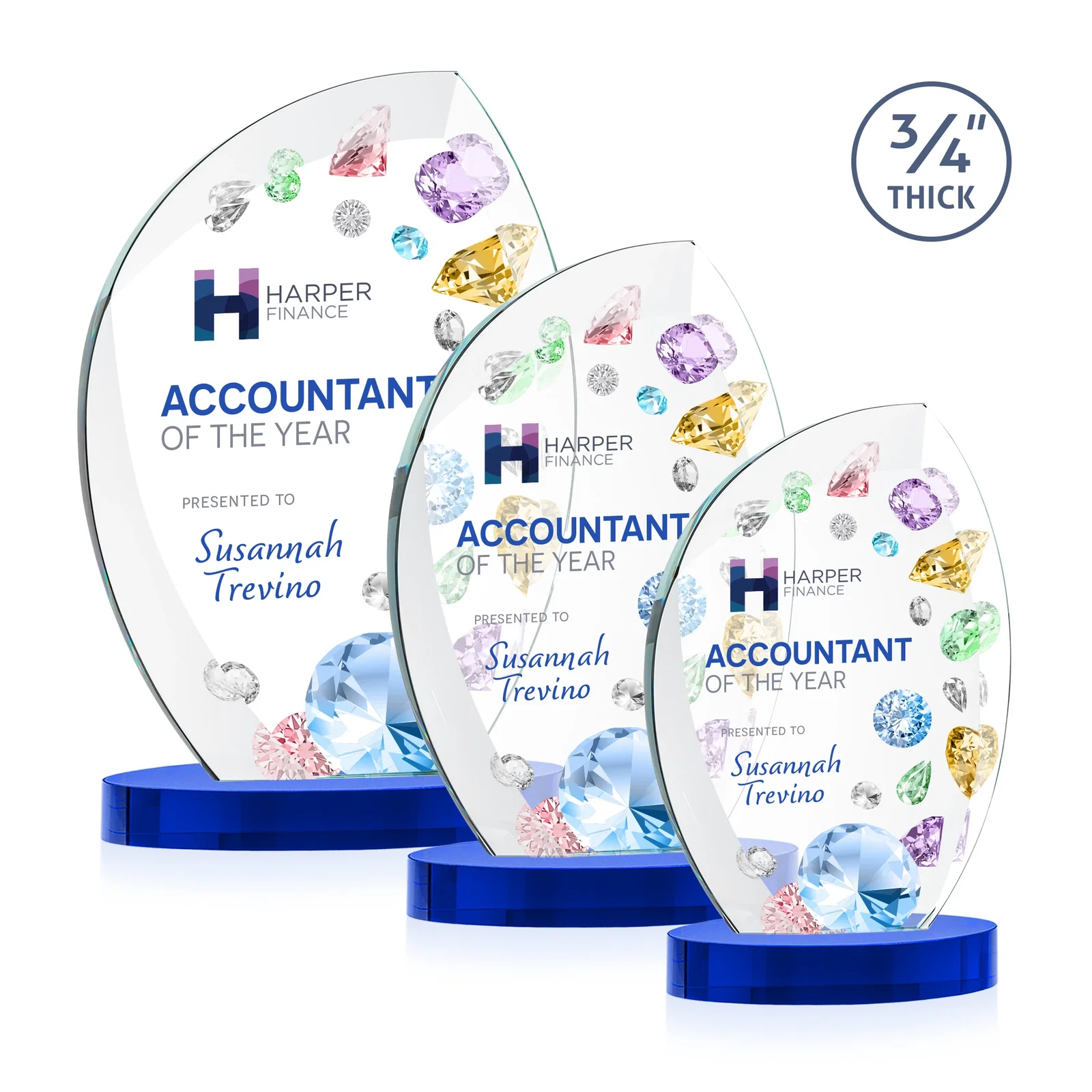 Custom printed Starfire Crystal Arch Award, 3/4 Inch Thick with Sweeping Bevels, awards for employee recognition