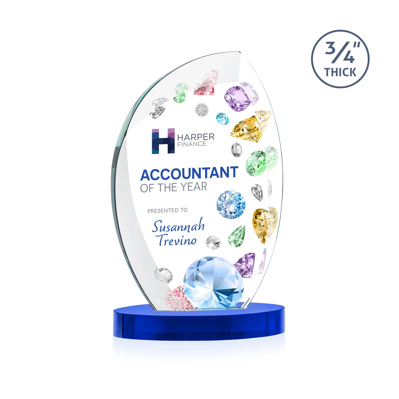 Custom printed Starfire Crystal Arch Award, 3/4 Inch Thick with Sweeping Bevels, awards for service anniversary gifts