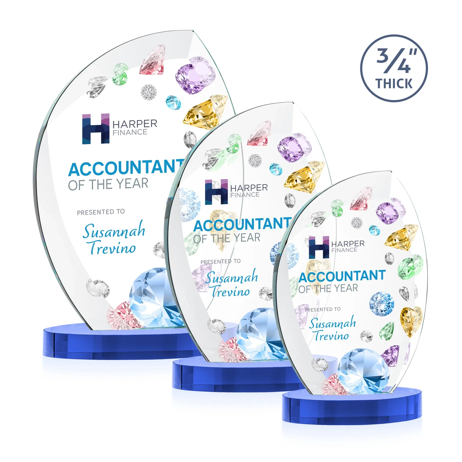 Custom printed Starfire Crystal Arch Award, 3/4 Inch Thick with Sweeping Bevels, awards for safety achievement programs