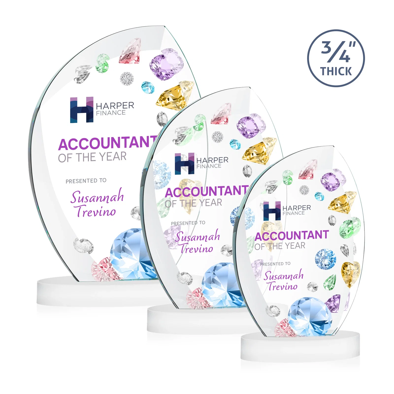 Customized Starfire Crystal Arch Award, 3/4 Inch Thick with Sweeping Bevels, awards for employee recognition