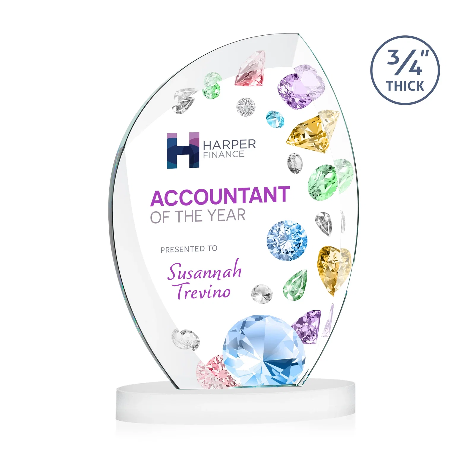 Customized Starfire Crystal Arch Award, 3/4 Inch Thick with Sweeping Bevels, awards for sales achievement awards