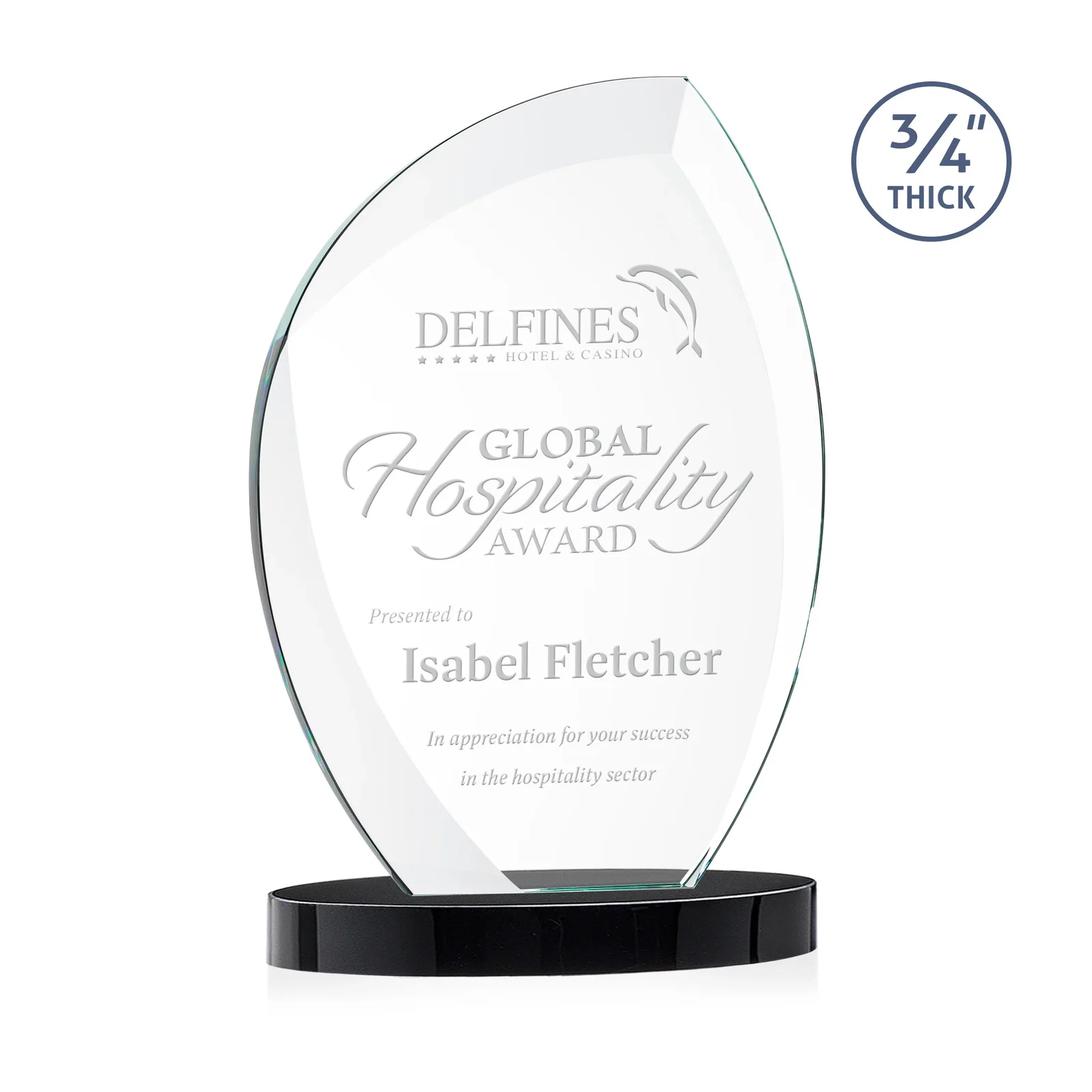 Customized Starfire Crystal Arch Award, 3/4 Inch Thick with Sweeping Bevels, awards for graduation ceremonies