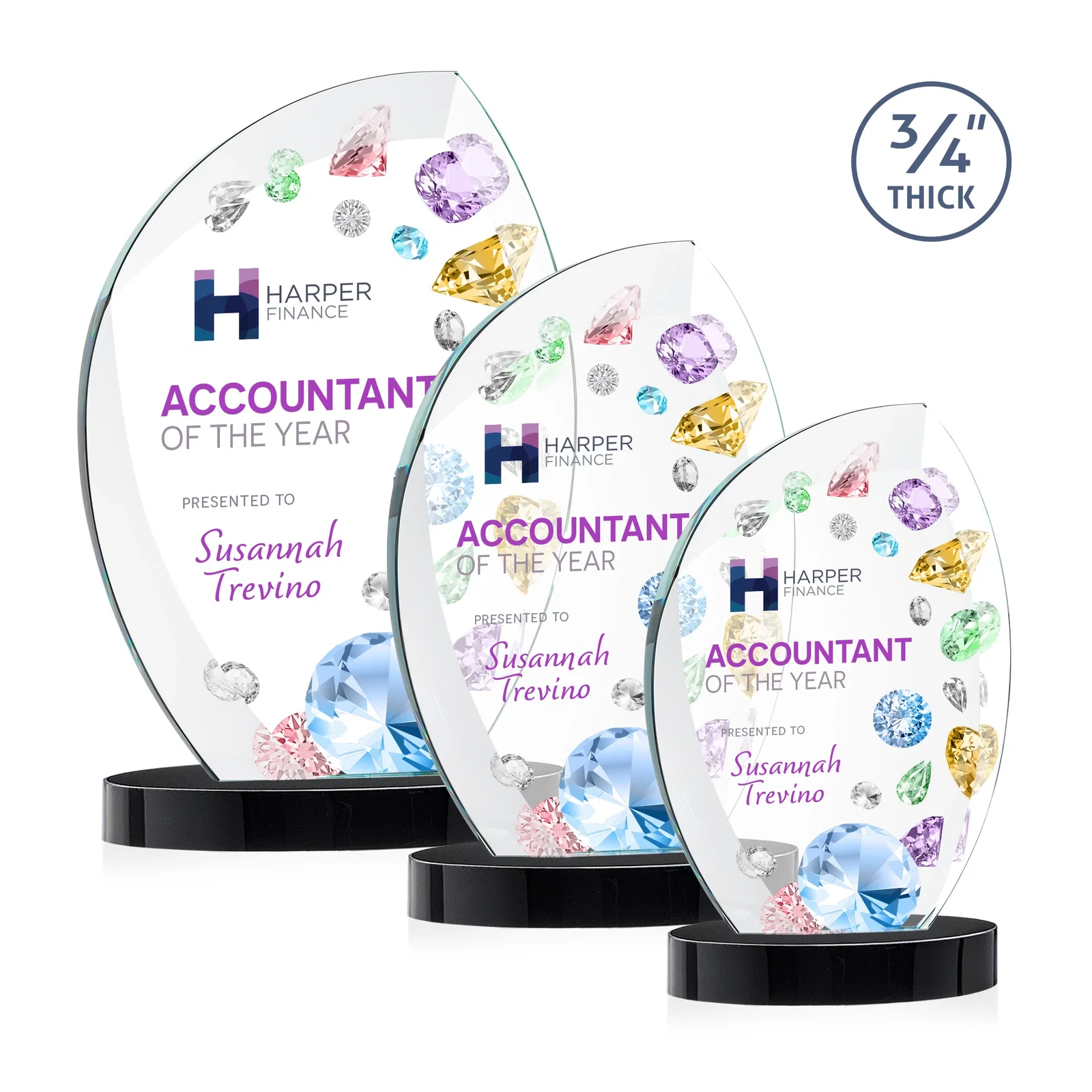 Customized Starfire Crystal Arch Award, 3/4 Inch Thick with Sweeping Bevels, awards for safety achievement programs