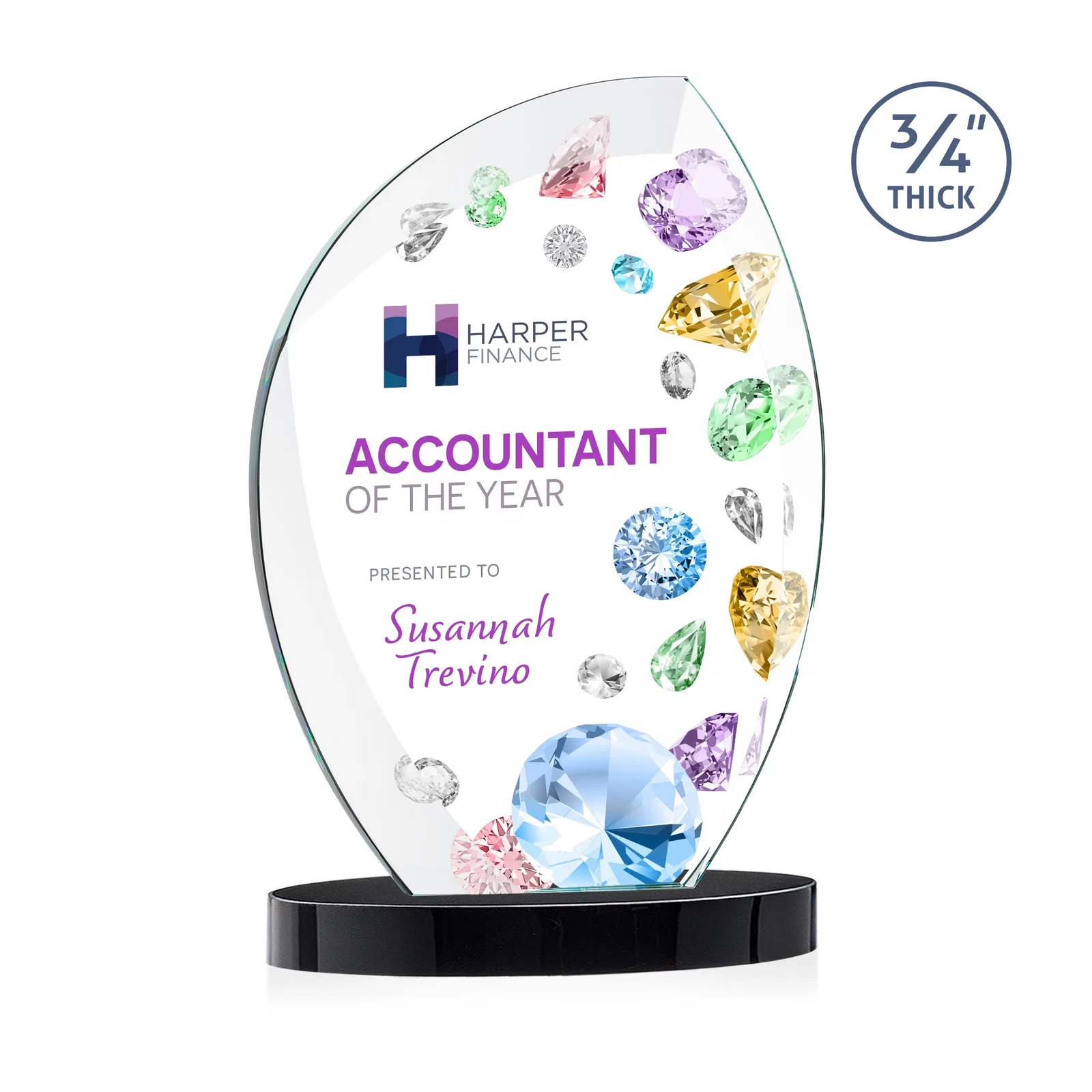 Customized Starfire Crystal Arch Award, 3/4 Inch Thick with Sweeping Bevels, awards for company anniversary events