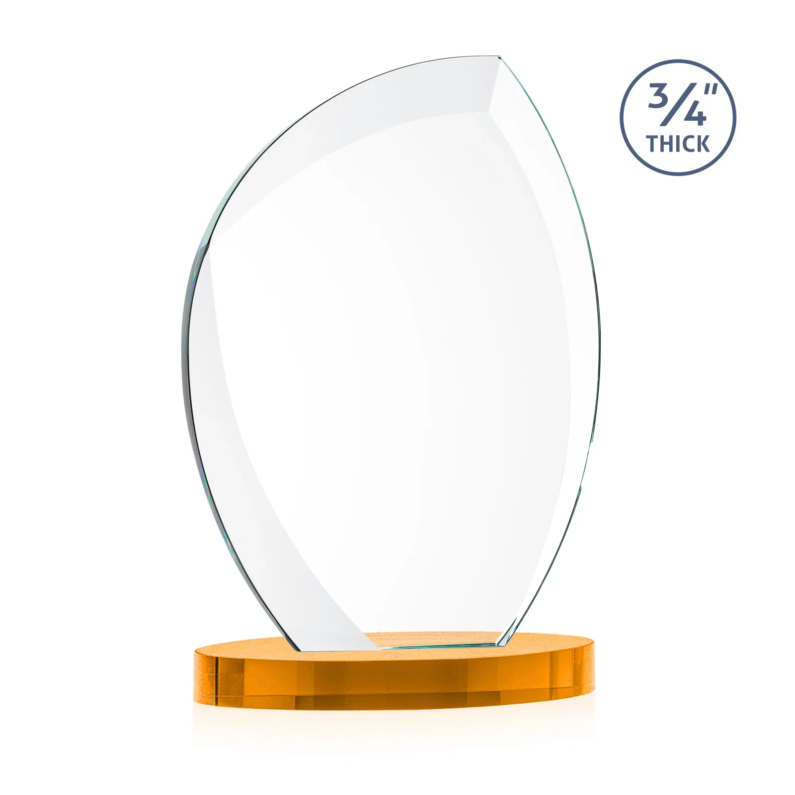 Custom engraved Starfire Crystal Arch Award, 3/4 Inch Thick with Sweeping Bevels, awards for team milestone celebrations