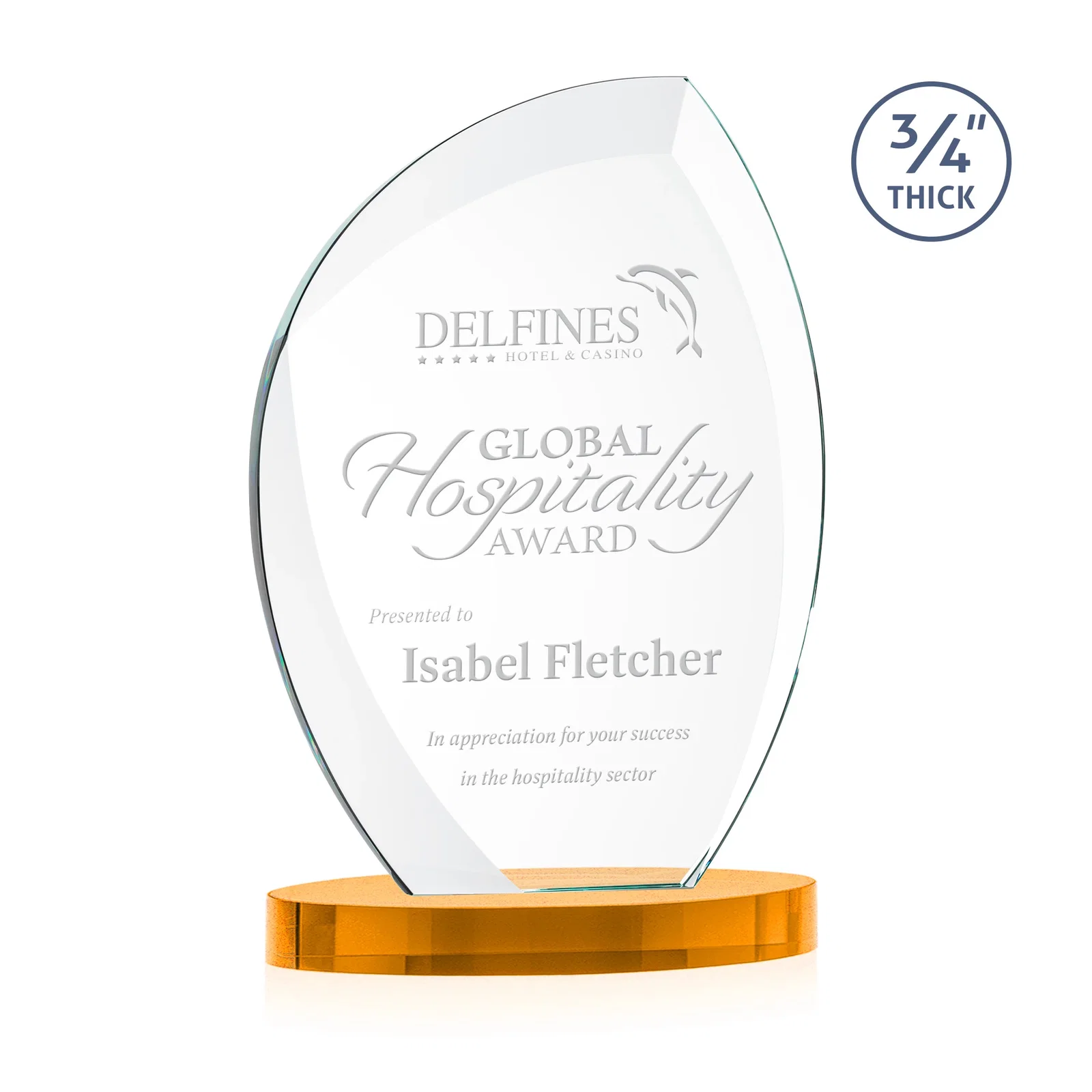 Custom Starfire Crystal Arch Award, 3/4 Inch Thick with Sweeping Bevels, awards for graduation ceremonies