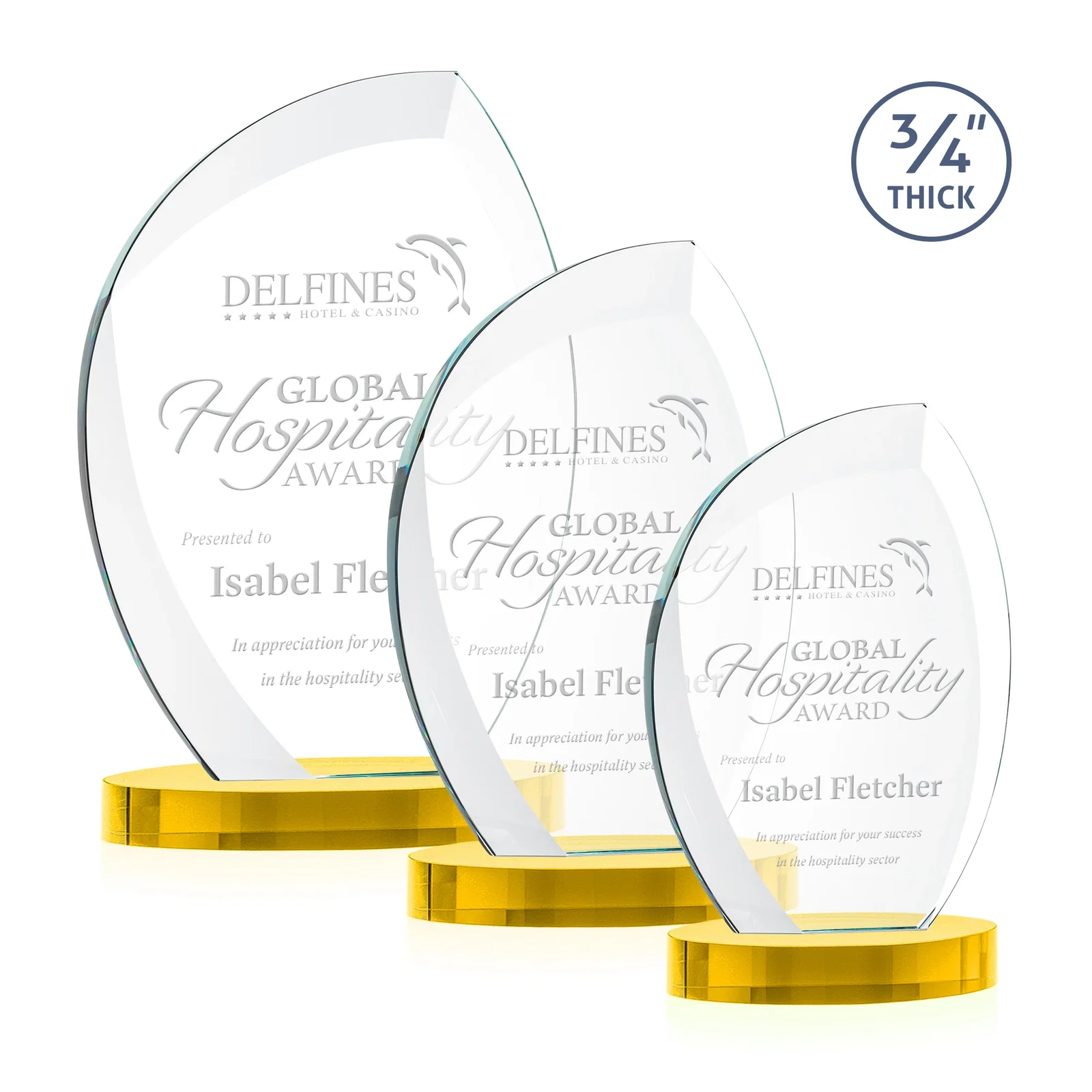 Custom Starfire Crystal Arch Award, 3/4 Inch Thick with Sweeping Bevels, awards for safety achievement programs