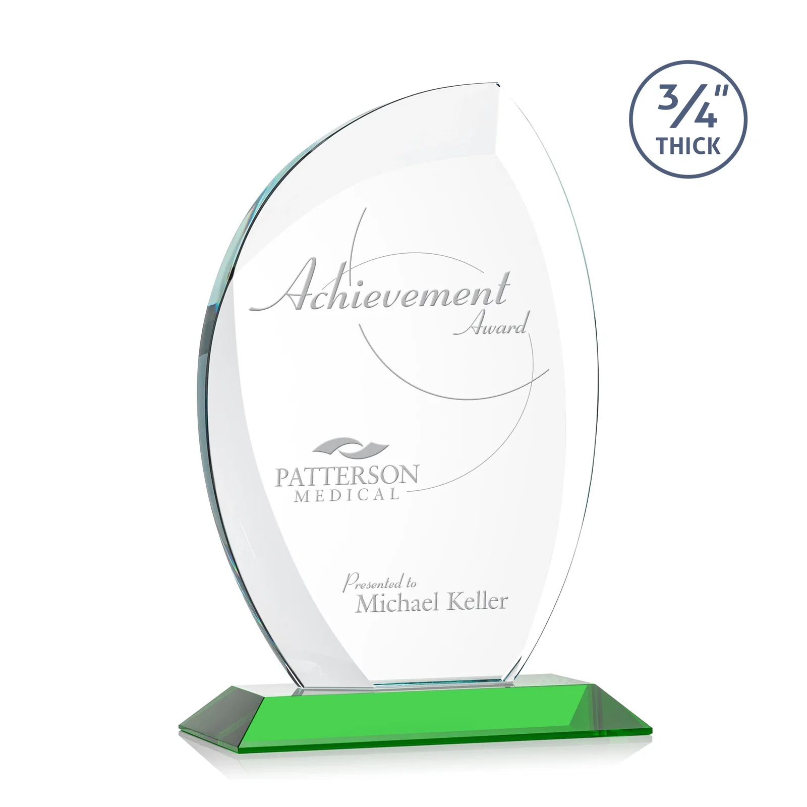 Custom Starfire Crystal Arch Award on Rosewood and Bamboo Base for company anniversary events