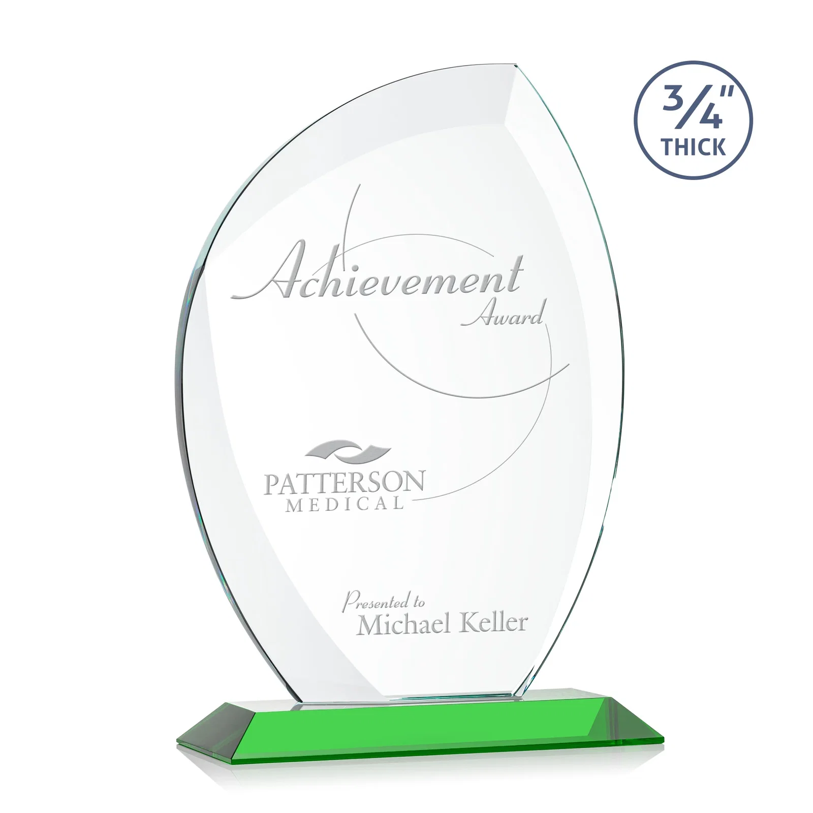 Personalized Starfire Crystal Arch Award on Rosewood and Bamboo Base for employee recognition