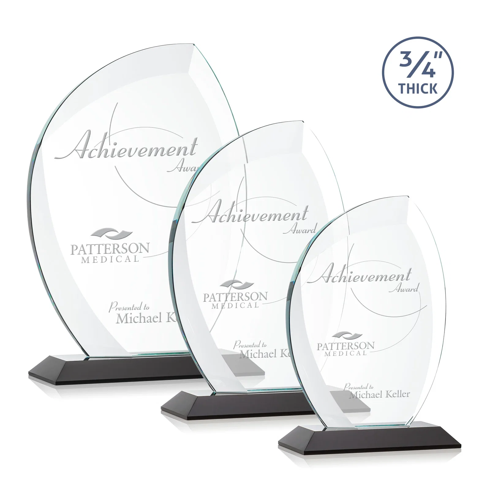 Personalized Starfire Crystal Arch Award on Rosewood and Bamboo Base for corporate award ceremonies