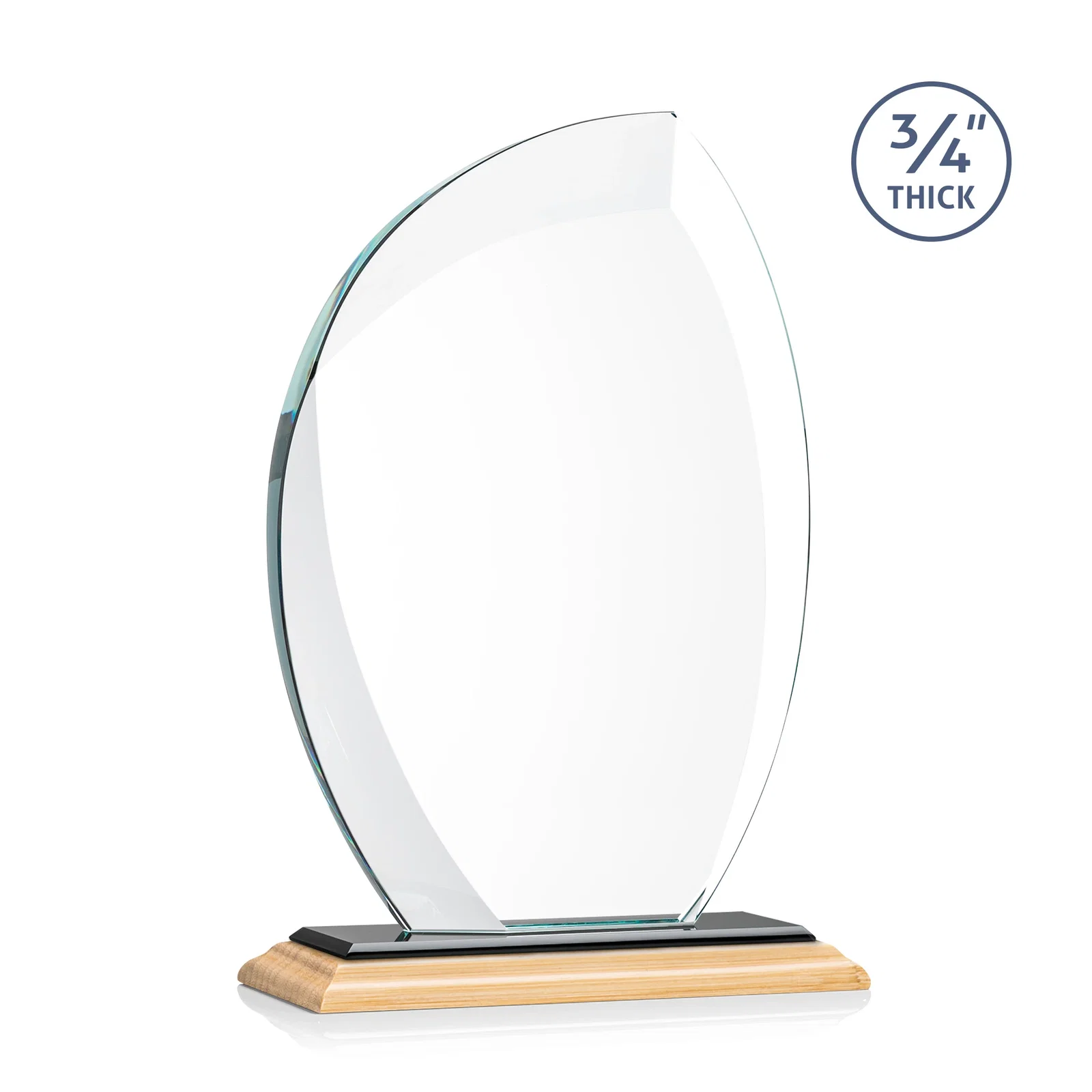 Promotional Starfire Crystal Arch Award on Rosewood and Bamboo Base, with your logo for volunteer appreciation